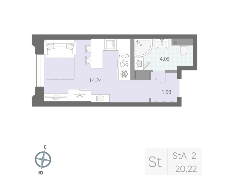 1-комнатная квартира №42Р в: «Цивилизация на Неве»: 20.22 м²; этаж: 4 - купить в Санкт-Петербурге