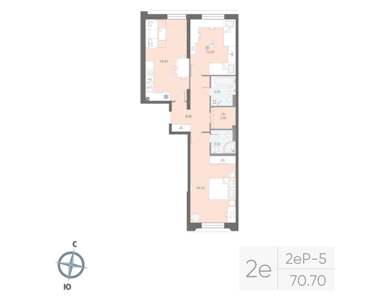 2-комнатная квартира, 70.87 м²; этаж: 2 - купить в Санкт-Петербурге
