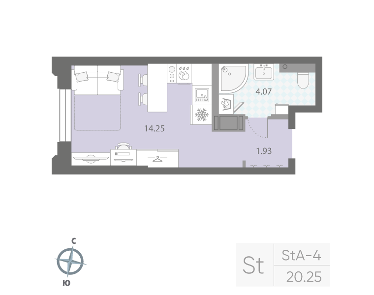 1-комнатная квартира №42Р в: «Цивилизация на Неве»: 20.25 м²; этаж: 4 - купить в Санкт-Петербурге
