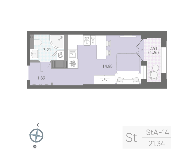 1-комнатная квартира, 21.34 м²; этаж: 6 - купить в Санкт-Петербурге