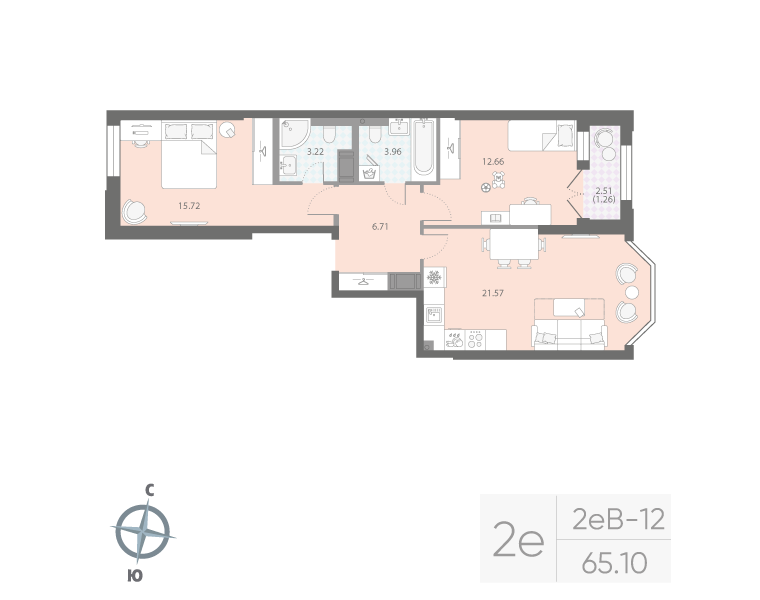 2-комнатная квартира, 65.1 м²; этаж: 8 - купить в Санкт-Петербурге