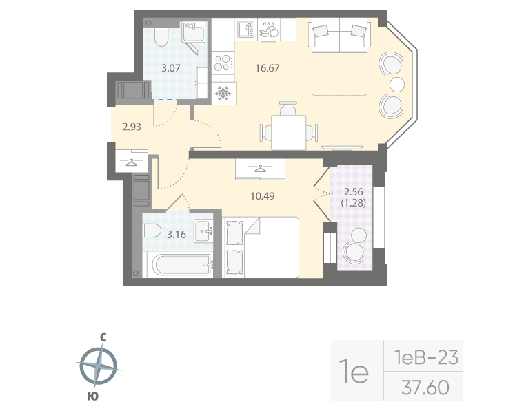 1-комнатная квартира, 37.6 м²; этаж: 10 - купить в Санкт-Петербурге