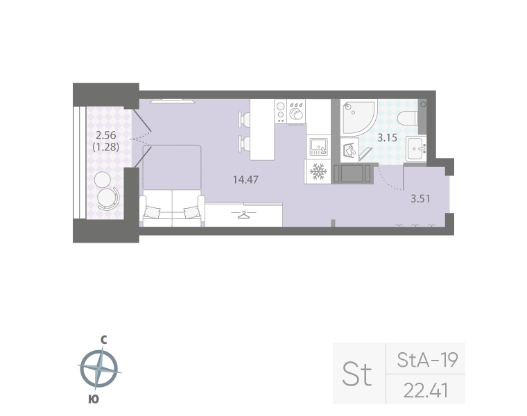 1-комнатная квартира, 22.41 м²; этаж: 7 - купить в Санкт-Петербурге