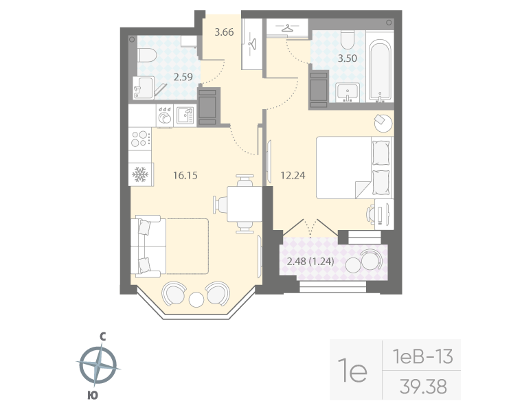 1-комнатная квартира, 39.38 м²; этаж: 10 - купить в Санкт-Петербурге