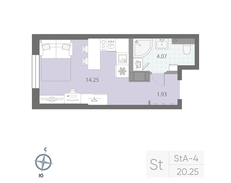 1-комнатная квартира №42Р в: «Цивилизация на Неве»: 20.25 м²; этаж: 5 - купить в Санкт-Петербурге