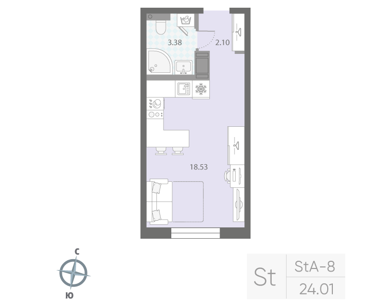 1-комнатная квартира, 24.1 м²; этаж: 5 - купить в Санкт-Петербурге