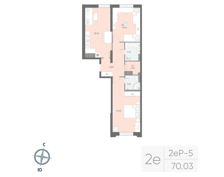 2-комнатная квартира, 70.03 м²; этаж: 4 - купить в Санкт-Петербурге