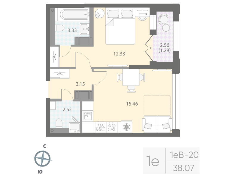 1-комнатная квартира, 38.07 м²; этаж: 16 - купить в Санкт-Петербурге