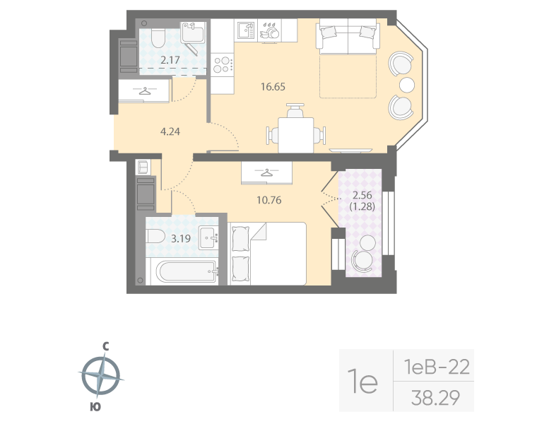 1-комнатная квартира, 38.29 м²; этаж: 12 - купить в Санкт-Петербурге