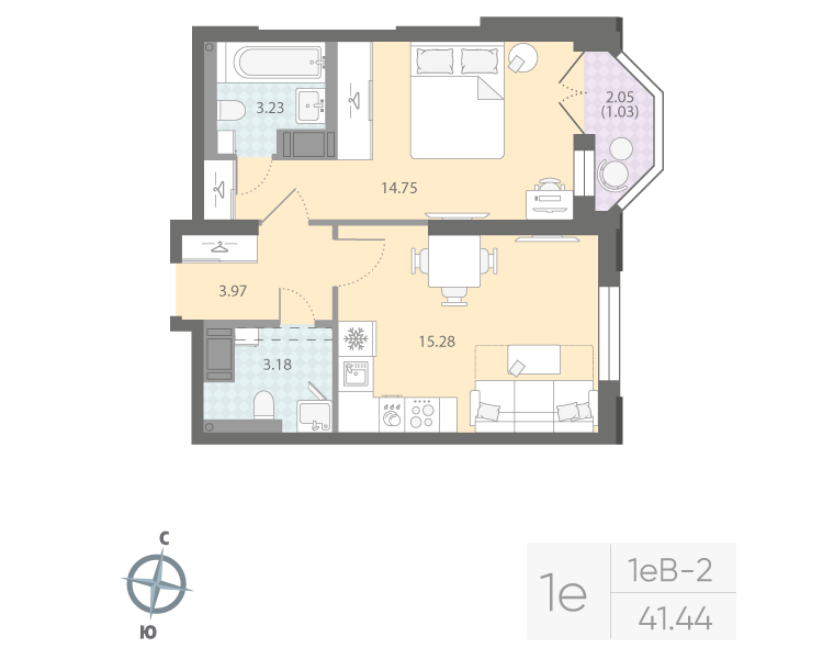 1-комнатная квартира, 41.44 м²; этаж: 8 - купить в Санкт-Петербурге