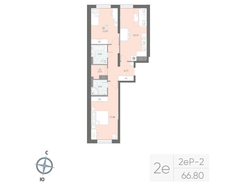 2-комнатная квартира, 66.8 м²; этаж: 5 - купить в Санкт-Петербурге