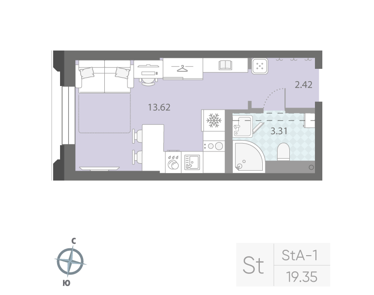 1-комнатная квартира, 19.35 м²; этаж: 2 - купить в Санкт-Петербурге