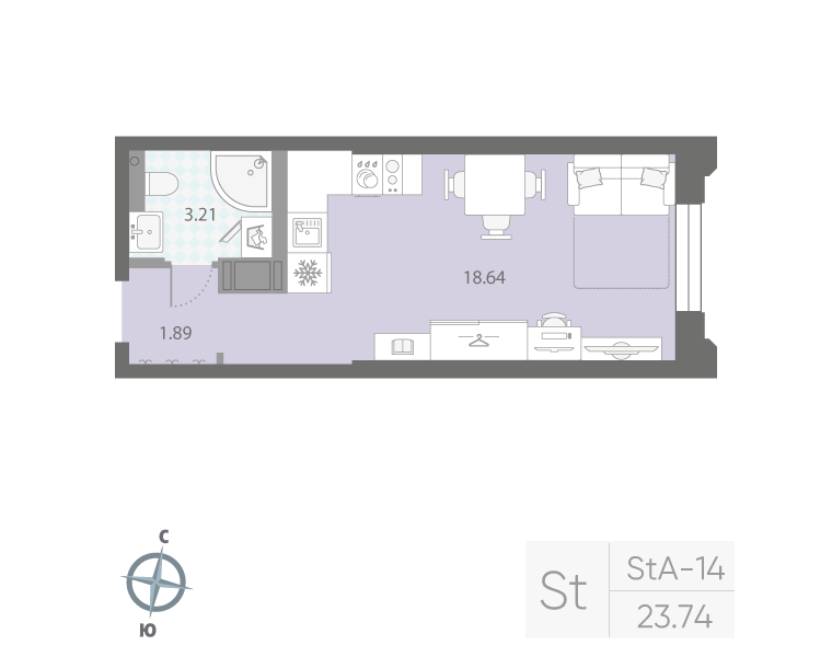 1-комнатная квартира, 23.74 м²; этаж: 4 - купить в Санкт-Петербурге