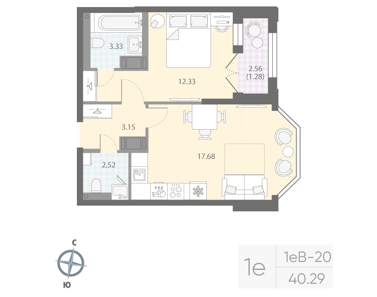 1-комнатная квартира, 40.29 м²; этаж: 12 - купить в Санкт-Петербурге