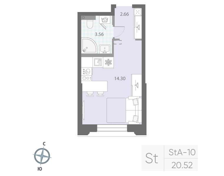 1-комнатная квартира, 20.52 м²; этаж: 2 - купить в Санкт-Петербурге