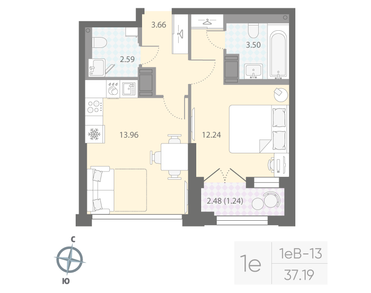 1-комнатная квартира, 37.19 м²; этаж: 16 - купить в Санкт-Петербурге