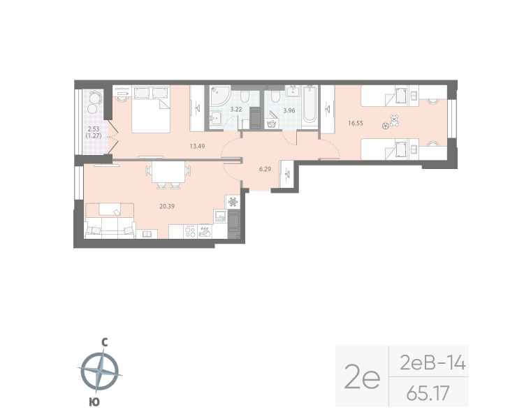 2-комнатная квартира, 65.17 м²; этаж: 8 - купить в Санкт-Петербурге
