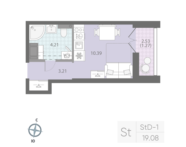 1-комнатная квартира, 19.8 м²; этаж: 16 - купить в Санкт-Петербурге