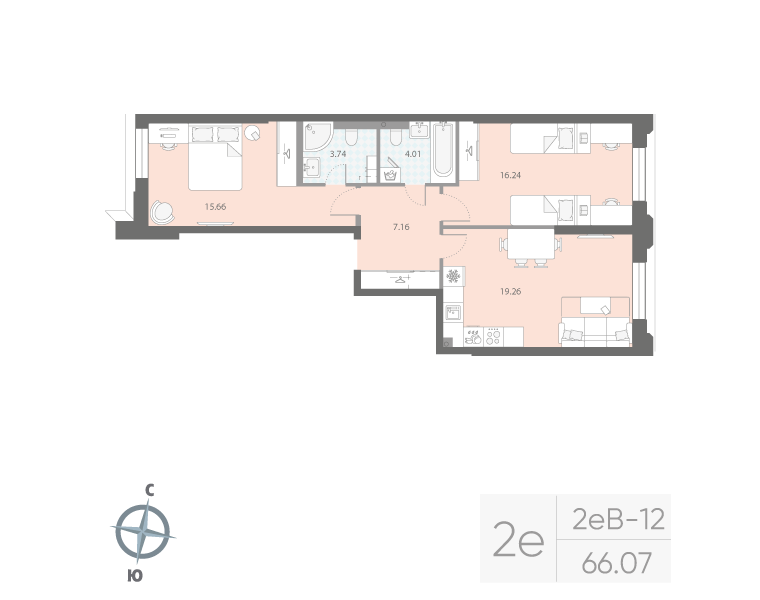 2-комнатная квартира, 66.07 м²; этаж: 2 - купить в Санкт-Петербурге