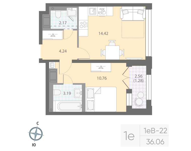 1-комнатная квартира, 36.06 м²; этаж: 16 - купить в Санкт-Петербурге