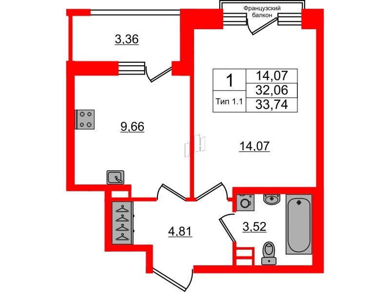 1-комнатная квартира № в: Setl Ривьера: 32.06 м²; этаж: 2 - купить в Санкт-Петербурге