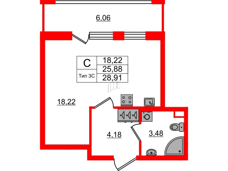 1-комнатная квартира № в: Setl Ривьера: 25.88 м²; этаж: 2 - купить в Санкт-Петербурге