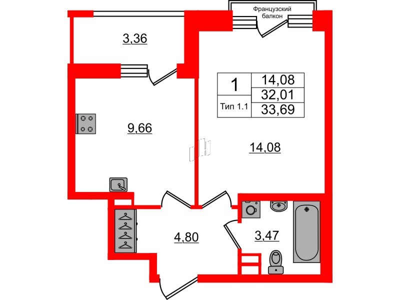1-комнатная квартира № в: Setl Ривьера: 32.01 м²; этаж: 2 - купить в Санкт-Петербурге