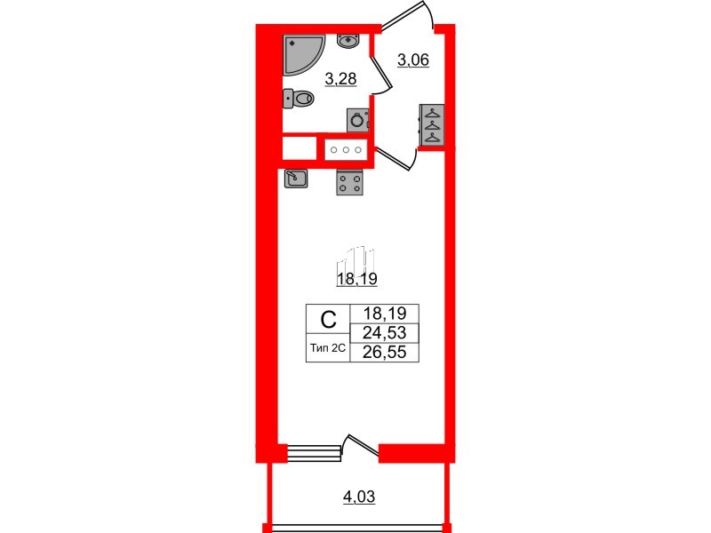 1-комнатная квартира, 24.53 м²; этаж: 7 - купить в Санкт-Петербурге