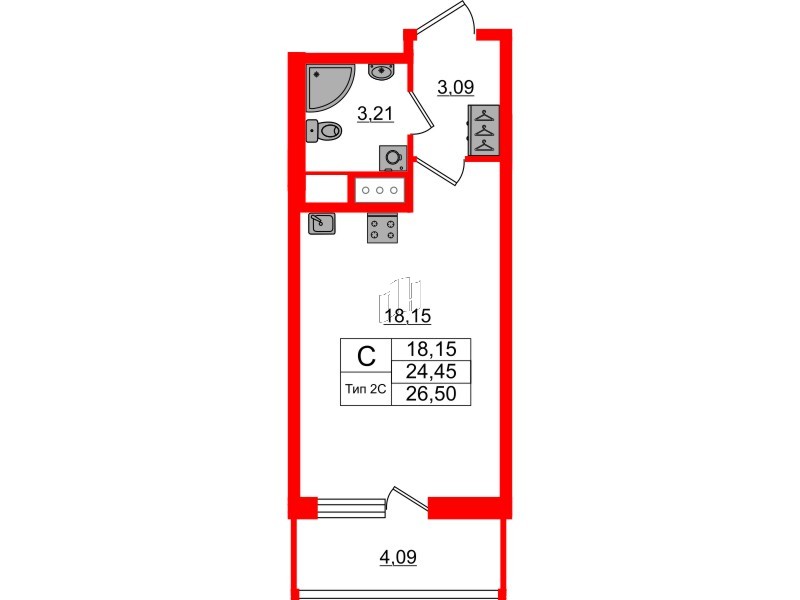 1-комнатная квартира № в: Setl Ривьера: 24.45 м²; этаж: 3 - купить в Санкт-Петербурге