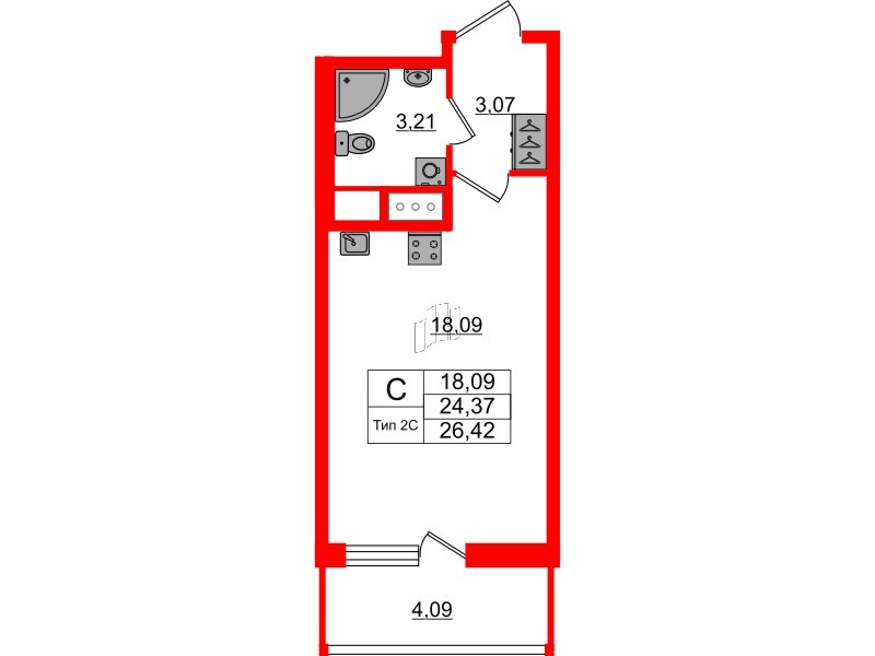 1-комнатная квартира № в: Setl Ривьера: 24.37 м²; этаж: 4 - купить в Санкт-Петербурге