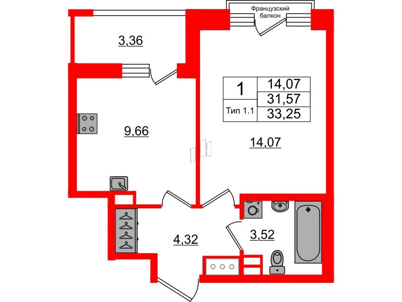 1-комнатная квартира № в: Setl Ривьера: 31.57 м²; этаж: 4 - купить в Санкт-Петербурге