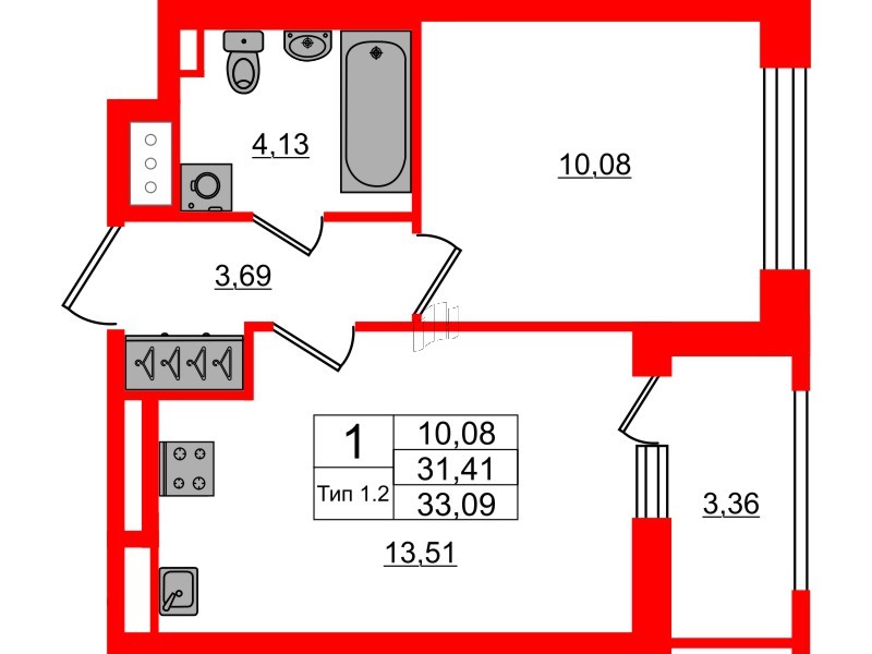1-комнатная квартира № в: Setl Ривьера: 31.41 м²; этаж: 5 - купить в Санкт-Петербурге