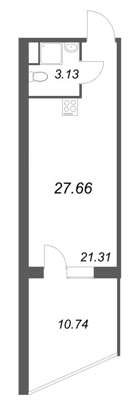 1-комнатная квартира №1013 в Лиговский, 127 1-й корпус: 27.66 м², этаж 10 - купить в Санкт-Петербурге