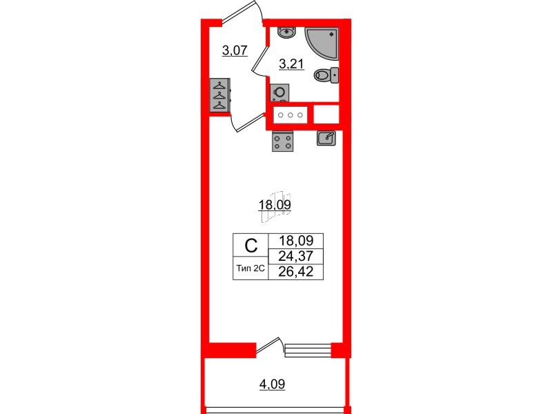1-комнатная квартира № в: Setl Ривьера: 24.37 м²; этаж: 3 - купить в Санкт-Петербурге