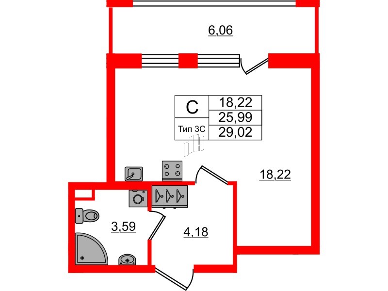 1-комнатная квартира № в: Setl Ривьера: 25.99 м²; этаж: 2 - купить в Санкт-Петербурге