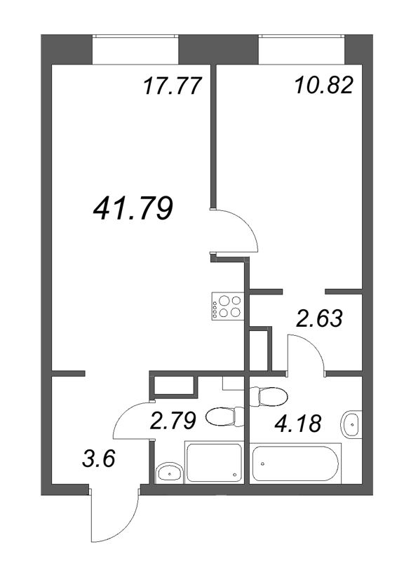 1-комнатная квартира  №533 в ID Petrogradskaya: 41.79 м², этаж 4 - купить в Санкт-Петербурге