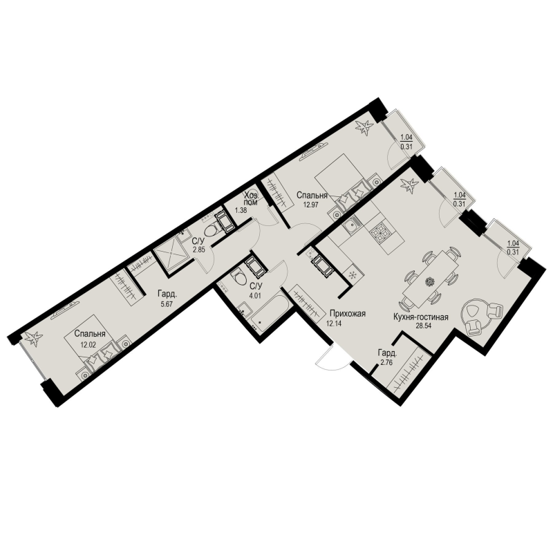 2-комнатная квартира №38 в: ID Petrogradskaya: 83.27 м²; этаж: 4 - купить в Санкт-Петербурге