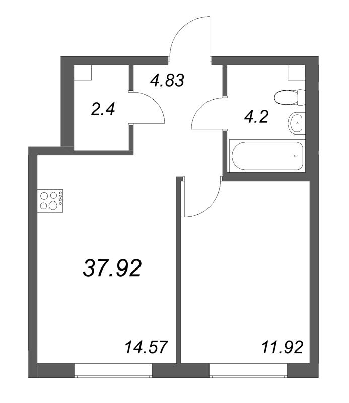 1-комнатная квартира, 37.92 м²; этаж: 2 - купить в Санкт-Петербурге