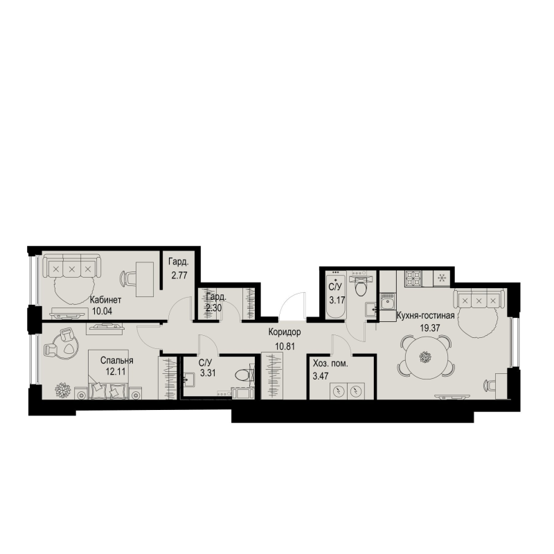 2-комнатная квартира №38 в: ID Petrogradskaya: 67.35 м²; этаж: 2 - купить в Санкт-Петербурге