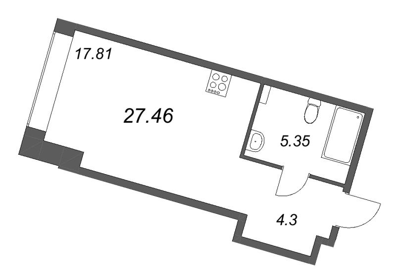 1-комнатная квартира, 27.46 м²; этаж: 2 - купить в Санкт-Петербурге