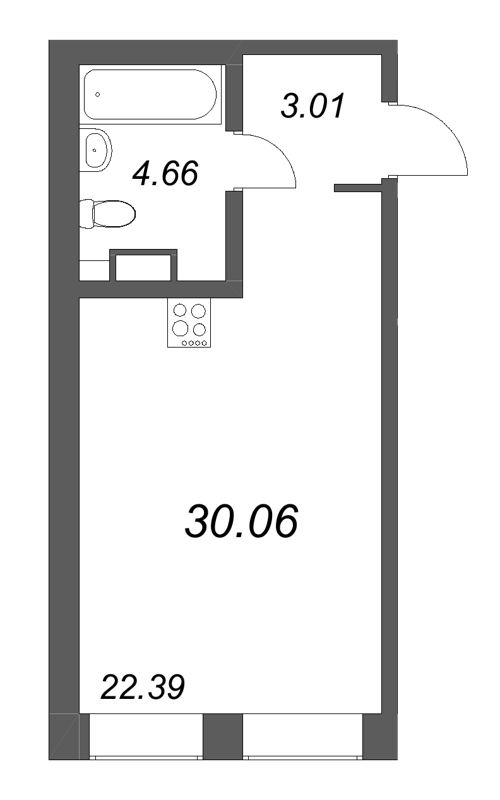 1-комнатная квартира  №440 в ID Petrogradskaya: 30.6 м², этаж 6 - купить в Санкт-Петербурге