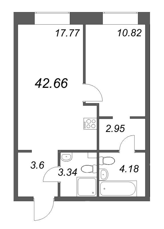 1-комнатная квартира, 42.66 м²; этаж: 2 - купить в Санкт-Петербурге
