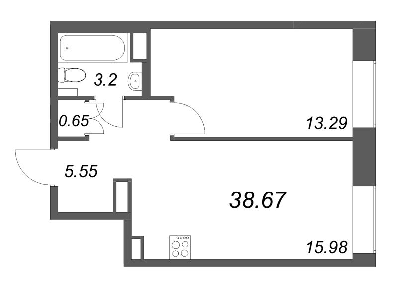 1-комнатная квартира  №349 в ID Petrogradskaya: 38.67 м², этаж 5 - купить в Санкт-Петербурге