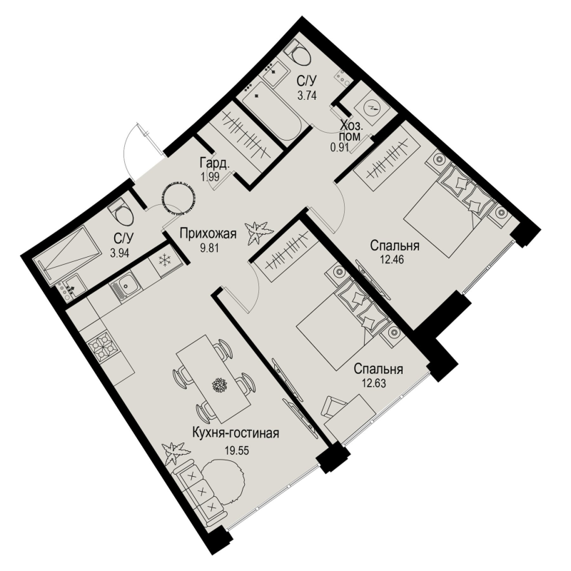 2-комнатная квартира, 65.03 м²; этаж: 2 - купить в Санкт-Петербурге