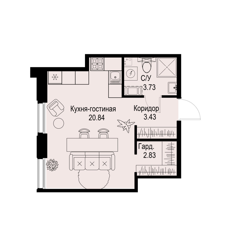 1-комнатная квартира, 30.83 м²; этаж: 4 - купить в Санкт-Петербурге