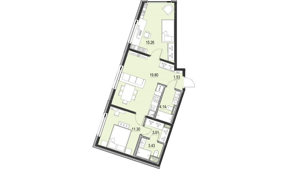 2-комнатная квартира  №189 в Legenda Новая Земля I: 58.96 м², этаж 13 - купить в Санкт-Петербурге