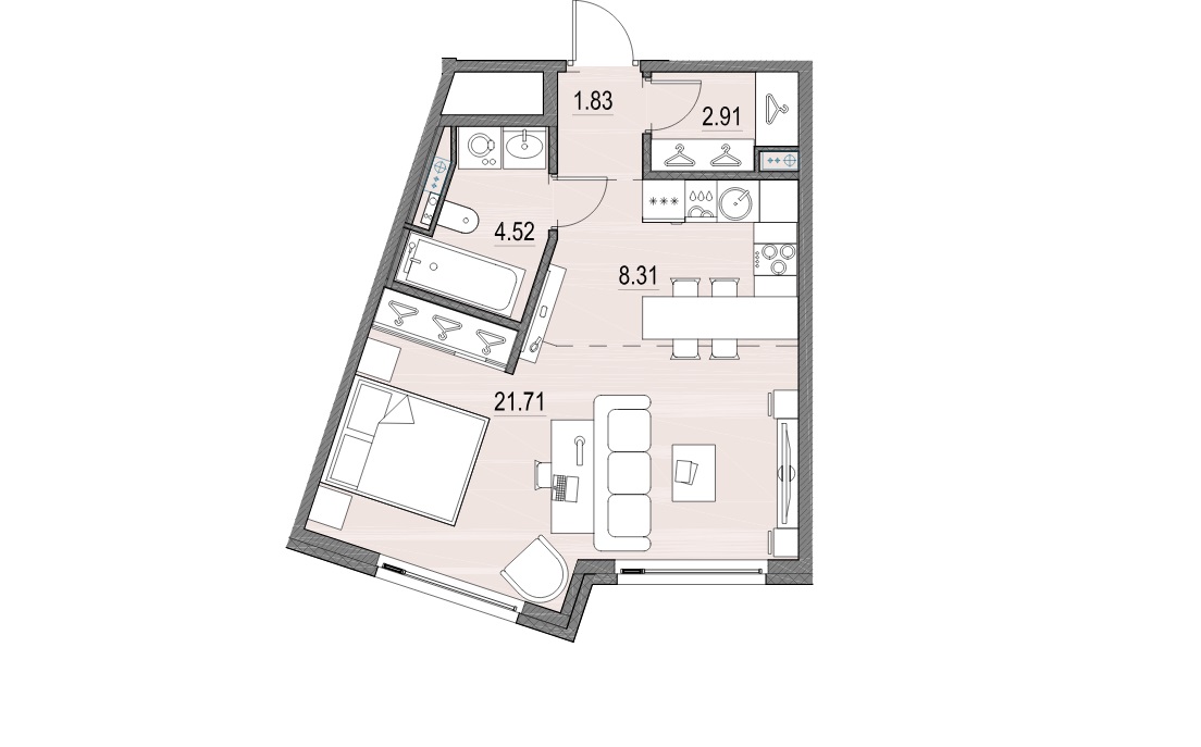 1-комнатная квартира, 39.07 м²; этаж: 7 - купить в Санкт-Петербурге