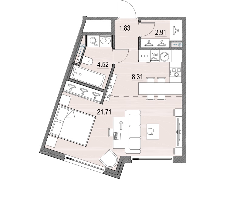 1-комнатная квартира, 39.07 м²; этаж: 11 - купить в Санкт-Петербурге