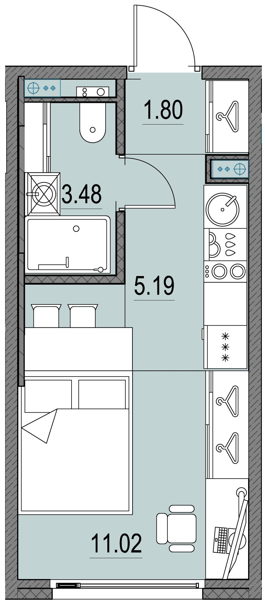 1-комнатная квартира, 21.64 м²; этаж: 3 - купить в Санкт-Петербурге