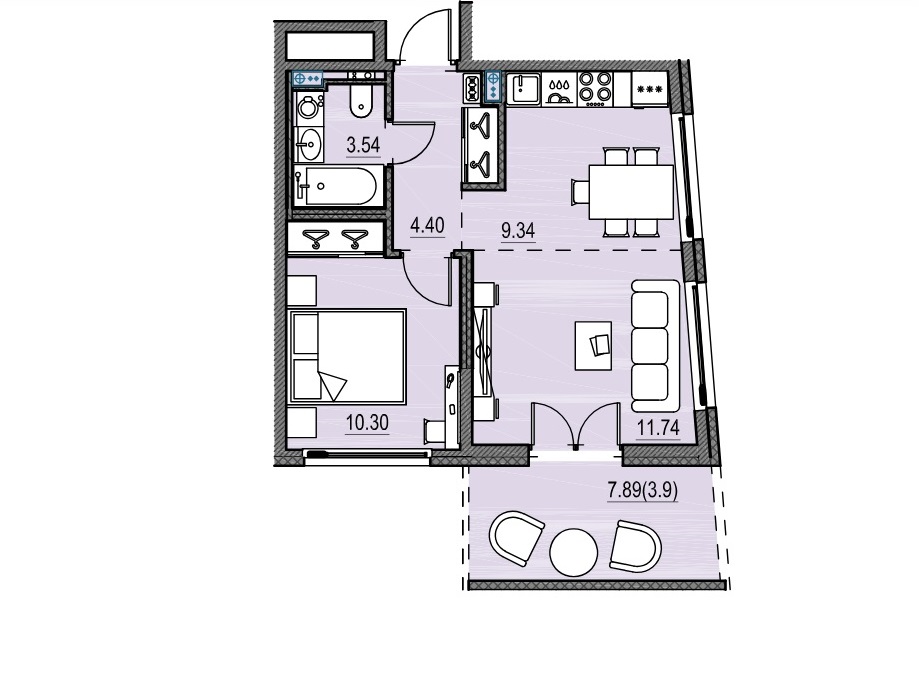 1-комнатная квартира  №411 в Legenda Новая Земля I: 39.44 м², этаж 10 - купить в Санкт-Петербурге